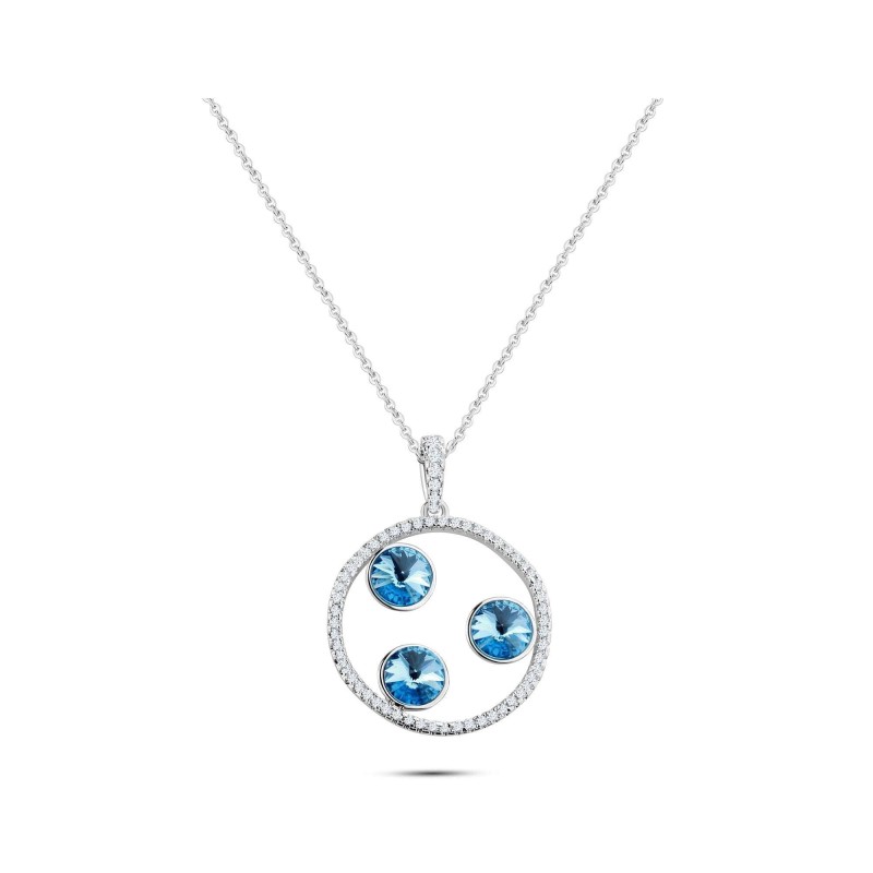 Platinum Plated Blue CZ Circle Necklace Platinum Plated Blue CZ Circle Necklace