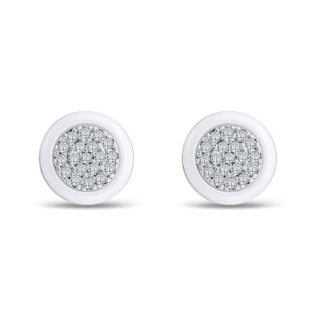Platinum plated earrings with white ceramic rim and white CZ cluster, 11mm