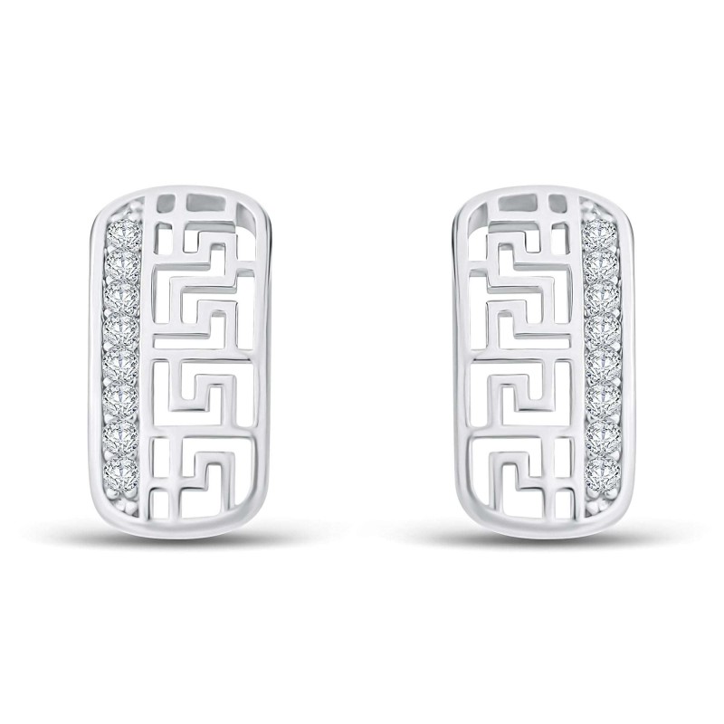 Platinum Plated Geometric CZ English Lock Earrings – 19 mm