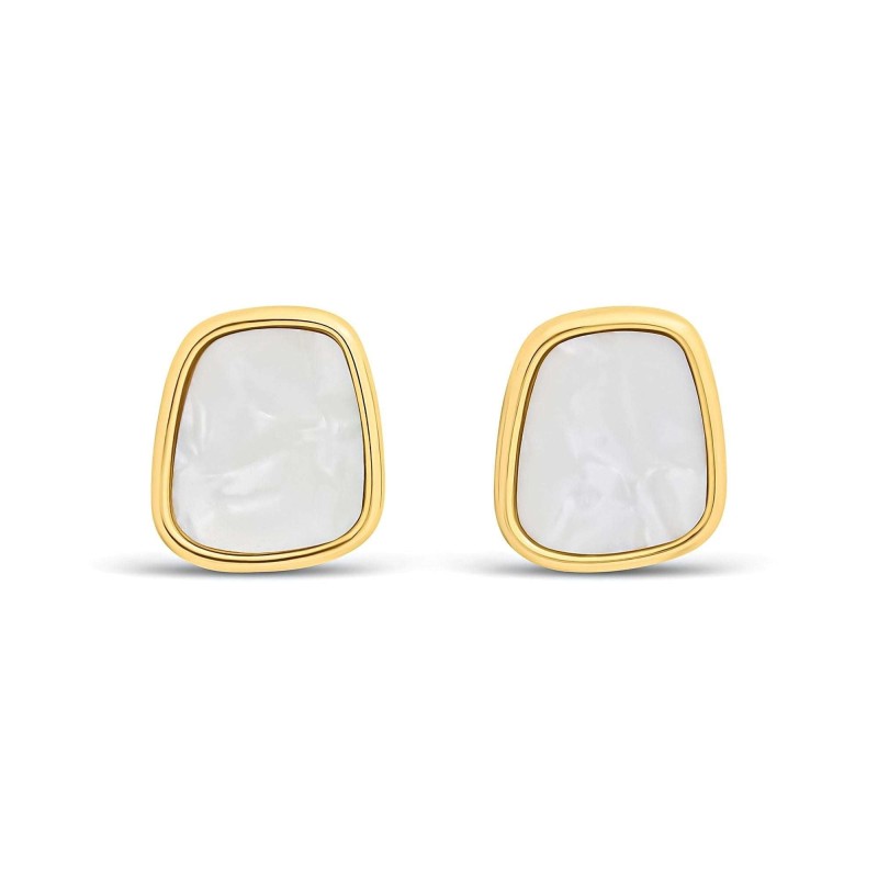 14K Gold Plated White Square Stud Earrings 17mm