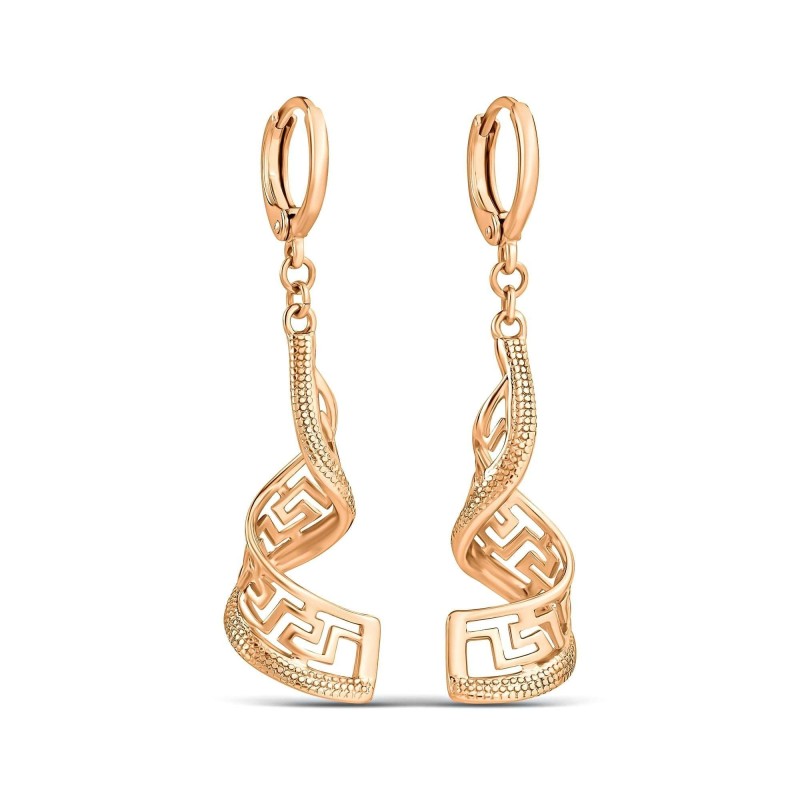 18K Gold Plated Long Greek Key Motif Earrings Xuping
