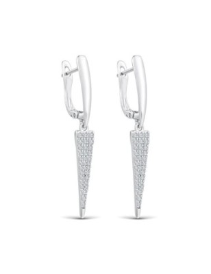 Xuping platinum plated 40mm drop earrings with an English clasp and paved white zircon spikes.