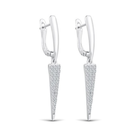 Xuping platinum plated 40mm drop earrings with an English clasp and paved white zircon spikes.