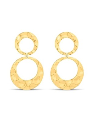 Крупные серьги 70 мм из нержавеющей стали, позолота 14К, фактура мятый металл, два круга.