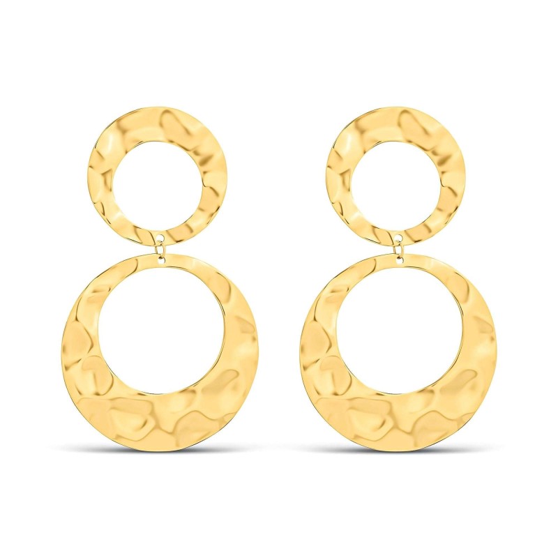 14K Gold Plated Hammered Double Circle Earrings