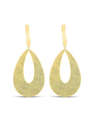 Large 14K gold plated stainless steel drop earrings, 95mm, featuring an open teardrop design with a cut-out floral pattern.