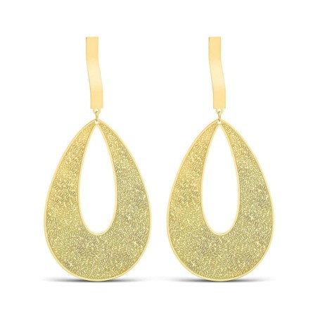 Large 14K gold plated stainless steel drop earrings, 95mm, featuring an open teardrop design with a cut-out floral pattern.