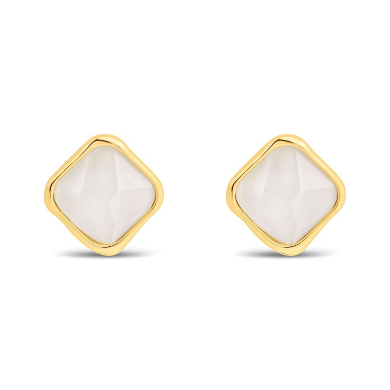 18K Gold Plated Geometric Opaque White Stone Stud Earrings