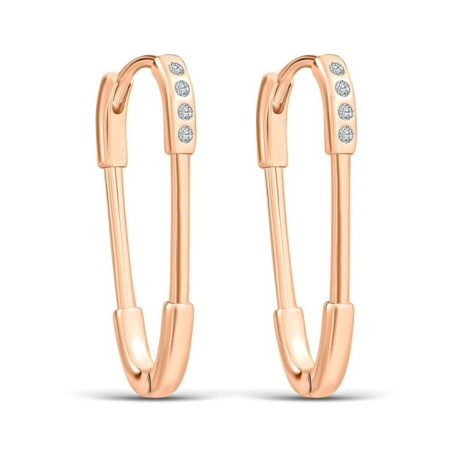 18K gold plated safety pin earrings with white synthetic cubic zirconia, 27 mm