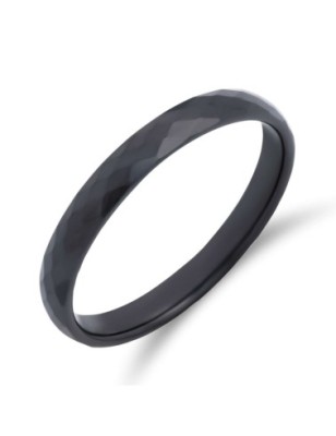 A sleek black ring featuring a faceted surface for a modern look.