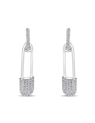 Platinum plated safety pin earrings with white zircon stones Xuping