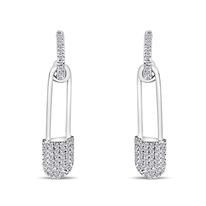 Platinum Plated Safety Pin Earrings with White Zircon Xuping