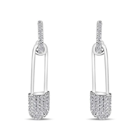 Platinum plated safety pin earrings with white zircon stones Xuping