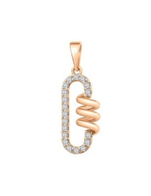 Xuping 18K gold plated pendant featuring an open oval frame interwoven with a smooth spiral and white zircons, 27mm.