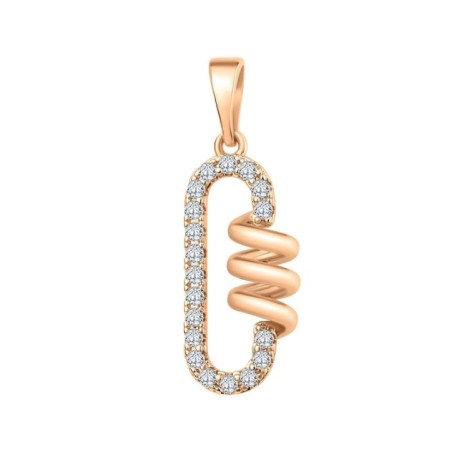 Xuping 18K gold plated pendant featuring an open oval frame interwoven with a smooth spiral and white zircons, 27mm.