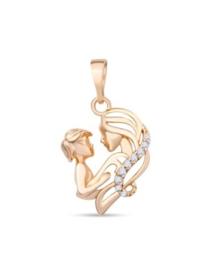 18K Gold Plated Mother & Child CZ Pendant 23 mm