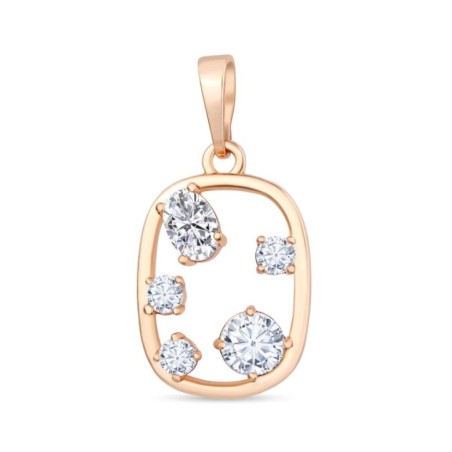 Xuping 18K gold plated open oval pendant with asymmetrical white synthetic CZ stones, 26mm.