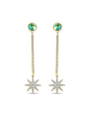 Xuping 14K gold plated 57mm long earrings with a multicolor crystal, white zircons, and a star pendant.