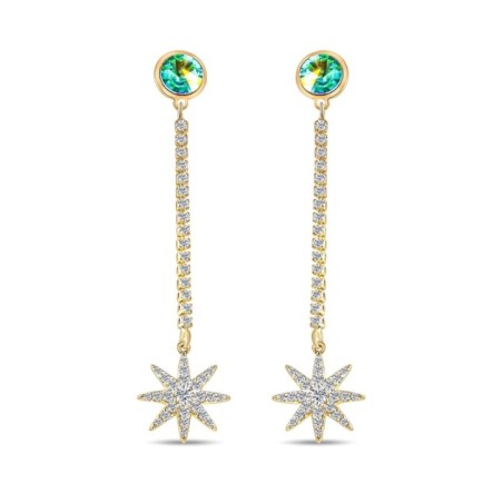 Xuping 14K gold plated 57mm long earrings with a multicolor crystal, white zircons, and a star pendant.