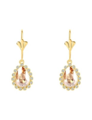 Xuping 14K gold plated drop earrings with teardrop crystal and white zircon halo, 30 mm