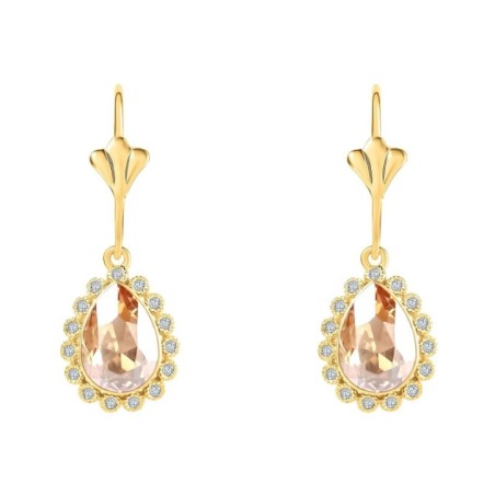 Xuping 14K gold plated drop earrings with teardrop crystal and white zircon halo, 30 mm