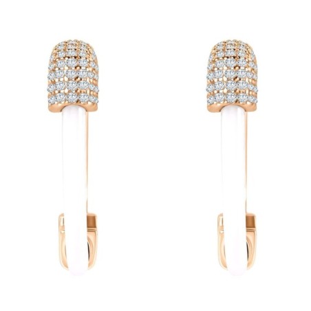 18K gold plated ceramic earrings with white cubic zirconia, English clasp, 25 mm