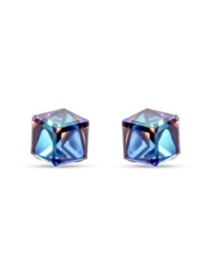 Xuping platinum plated 6mm stud earrings with a 3D multicolor cube crystal.