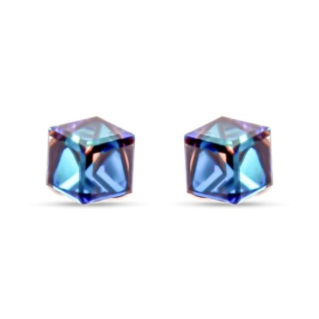 Xuping platinum plated 6mm stud earrings with a 3D multicolor cube crystal.