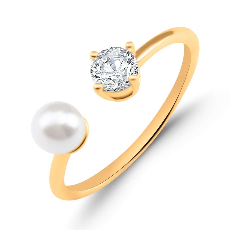 18K Gold Plated Open Ring with CZ & Shell Bead