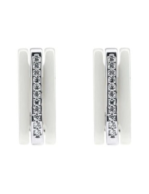 Platinum plated earrings with white ceramic and cubic zirconia