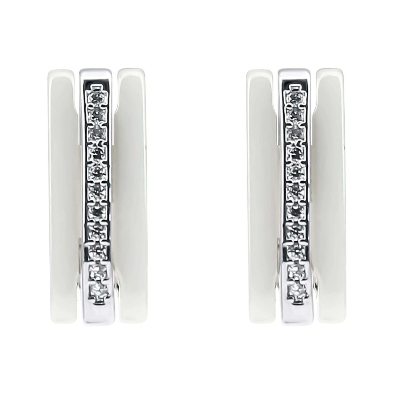 Platinum Plated Ceramic Earrings with White CZ
