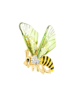 Bee brooch with decorative translucent wings and white crystals