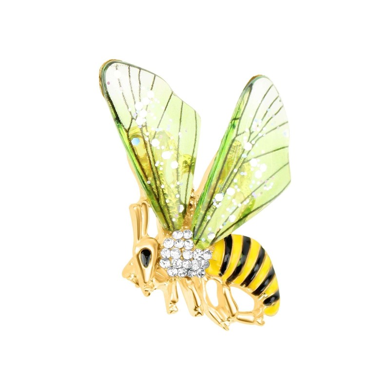 Bee Brooch with Decorative Wings and Crystals