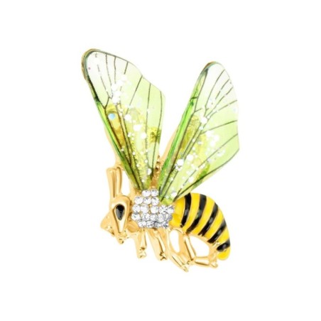 Bee brooch with decorative translucent wings and white crystals