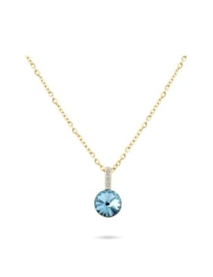 18K gold plated necklace with blue cubic zirconia pendant, adjustable chain