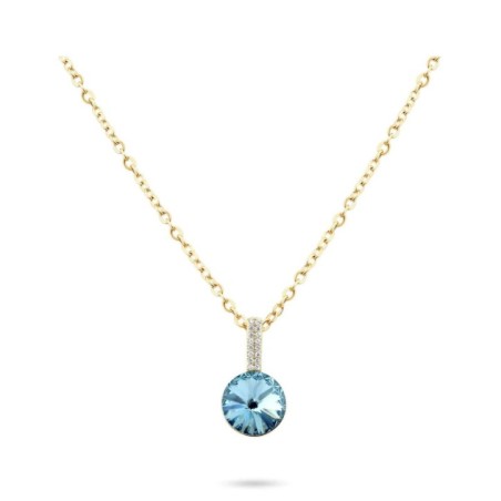 18K gold plated necklace with blue cubic zirconia pendant, adjustable chain