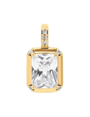 Xuping 18K gold plated pendant featuring a large rectangular white zircon and sparkling accents on the bail, 15mm.