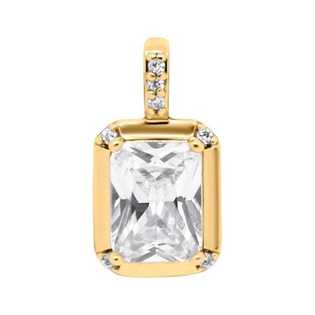 Xuping 18K gold plated pendant featuring a large rectangular white zircon and sparkling accents on the bail, 15mm.