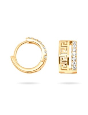 Gold Plated Hoop Earrings With Greek Pattern – 11 MM