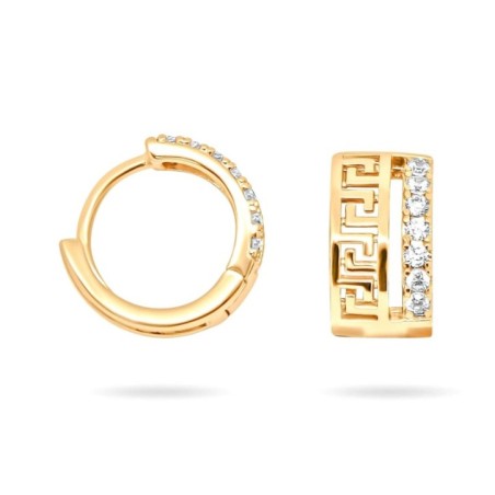 18K gold plated hoop earrings with Greek pattern and white cubic zirconia