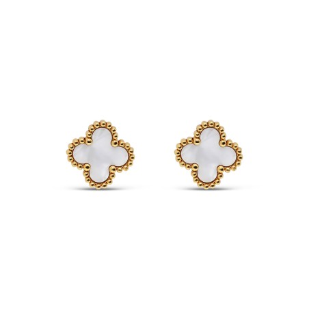 14K Gold Plated 12 MM White Enamel Clover Stud Earrings