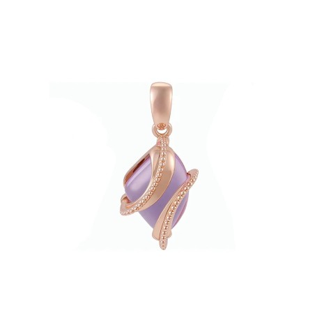 18K gold plated pendant with pink synthetic CZ and two curved wrap lines, 22 mm, Fallon