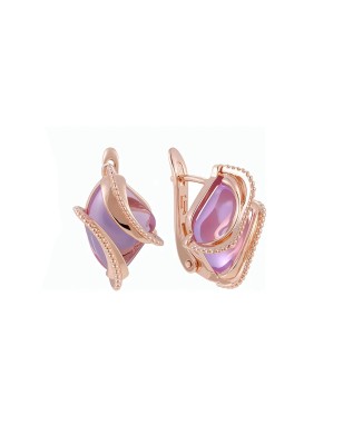 Серьги Fallon: 18К позолота, фианит розового оттенка, английский замок, декоративный контур