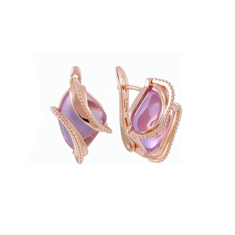 18K Gold Plated Earrings 25 MM with Pink CZ