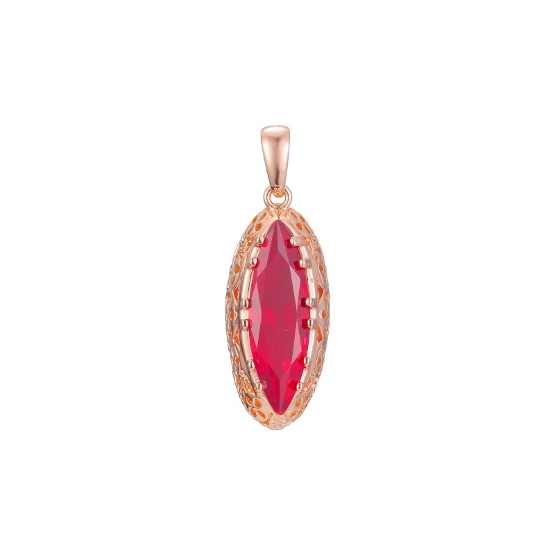 18K Gold Plated Red CZ Marquise Pendant 29mm