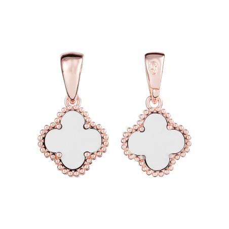 18K gold plated quatrefoil pendant with white inlay and ball-edge frame, 22 mm, Fallon