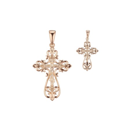 18K gold plated ornate openwork cross pendant, 44 mm, Fallon
