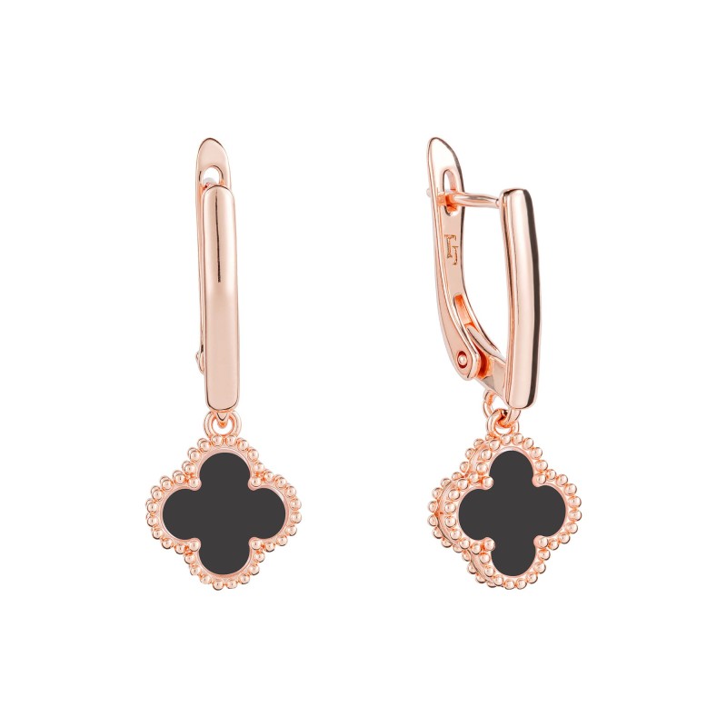 18K Gold Plated Black Clover Drop Earrings