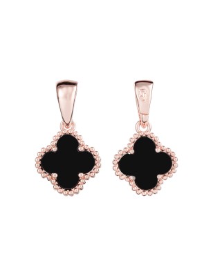 18K gold plated clover pendant with black insert and beaded edge, 22 mm, Fallon