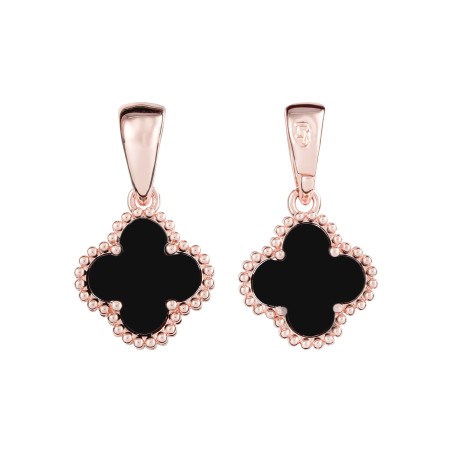 18K gold plated clover pendant with black insert and beaded edge, 22 mm, Fallon